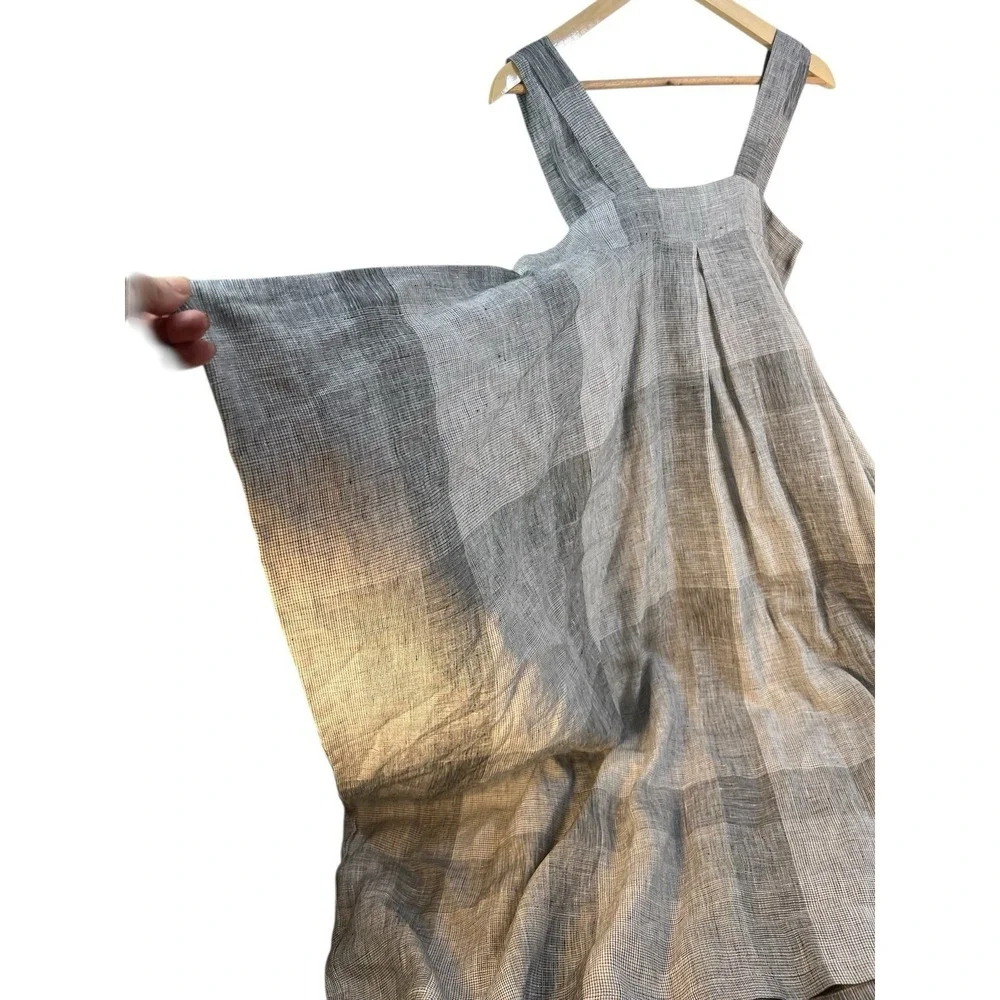 Meg Shop sleeveless box shape plaid print linen dress oversized L - Picture 8 of 11